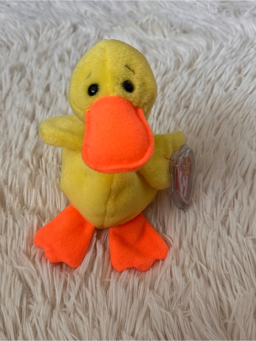 TY Beanie Baby Yellow Plush Duck with Orange Beak and Feet